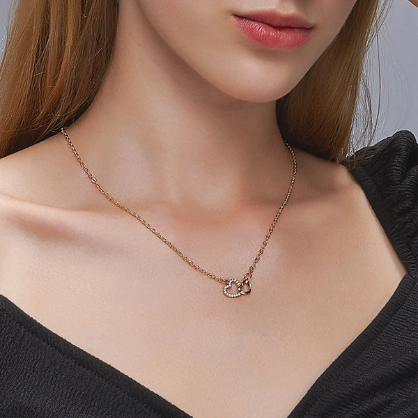 Double Peach Heart Pendant Clavicle Chain