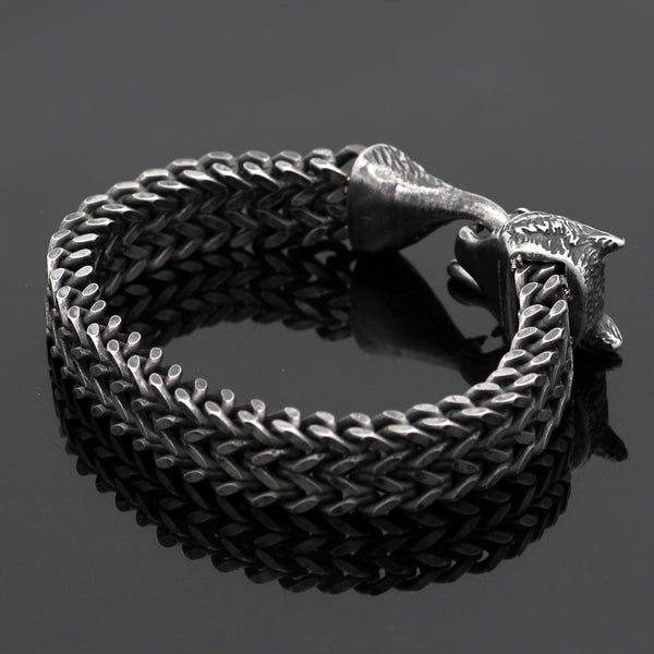 Bracelet Men Stainless Steel Vintage Black Wolf Head