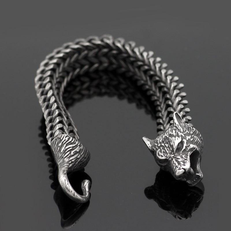 Bracelet Men Stainless Steel Vintage Black Wolf Head