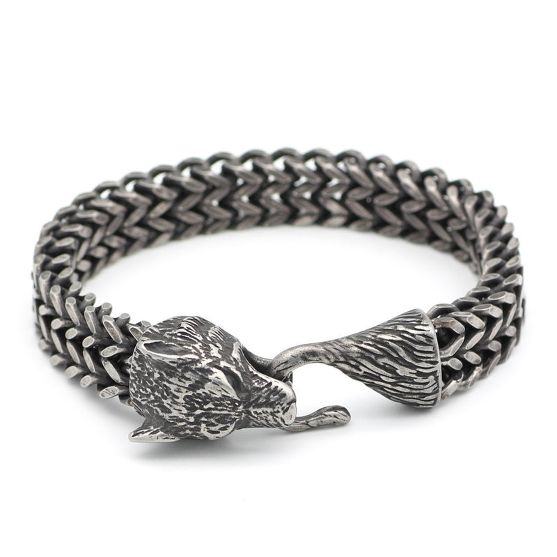 Bracelet Men Stainless Steel Vintage Black Wolf Head