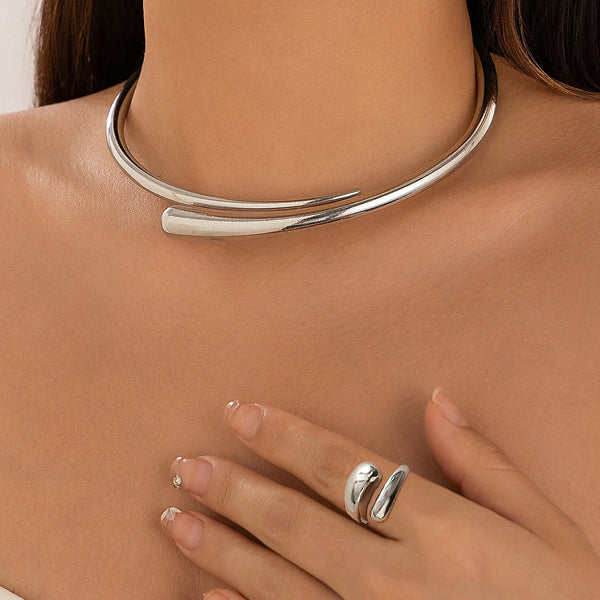 Glossy Surface Spring Open Collar Bracelet Simple Necklace