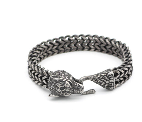 Bracelet Men Stainless Steel Vintage Black Wolf Head